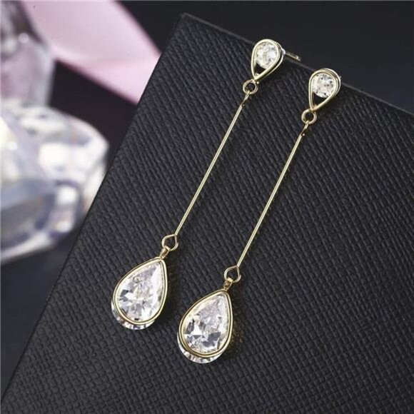 18K Gold Plated or Platinum Plated Cubic Zirconia Drop Earrings for Women - Picture 9 of 14